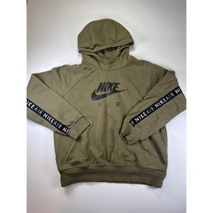 Nike Air Hoodie Mens Large Olive Green Logo Tape Pullover French Terry Sweatshir